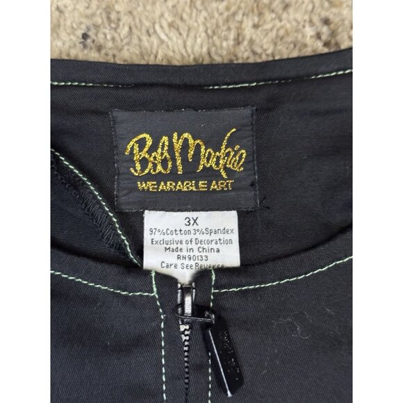 BOB MACKIE Art To Wear Black Full Zip Top Embroidered Bird Floral Tropical 3X - Picture 3 of 9